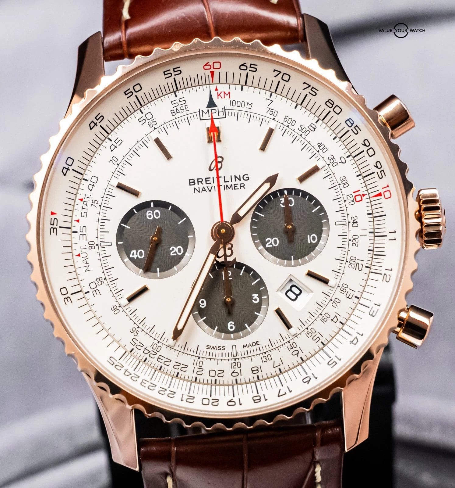 Breitling Navitimer 1 B01 Chronograph 46 Rose Gold Brown Croco RB0127 - Image 20