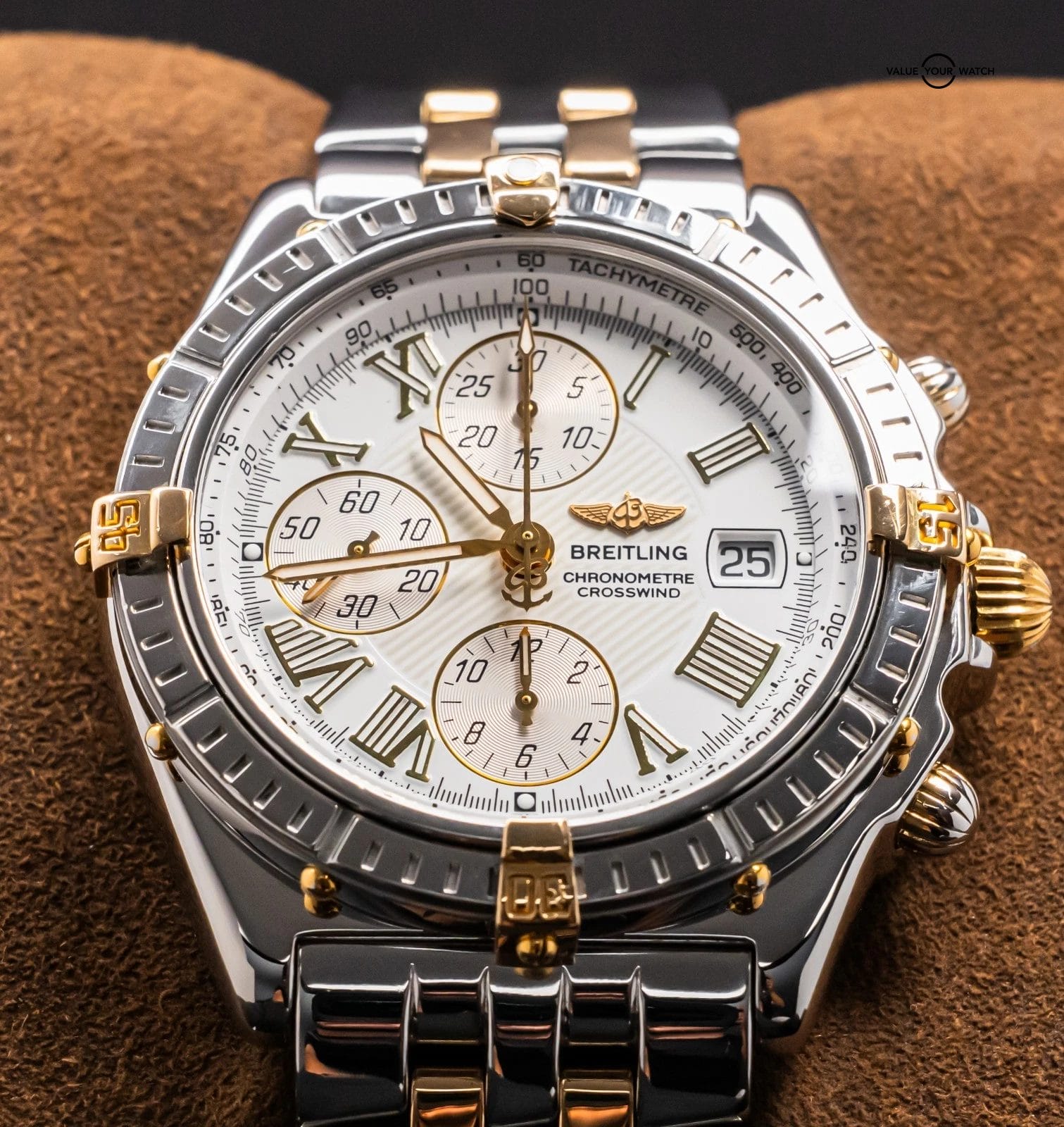 Breitling Crosswind 43mm Yellow Gold Windrider White Chronograph Automatic B1335 - Image 7