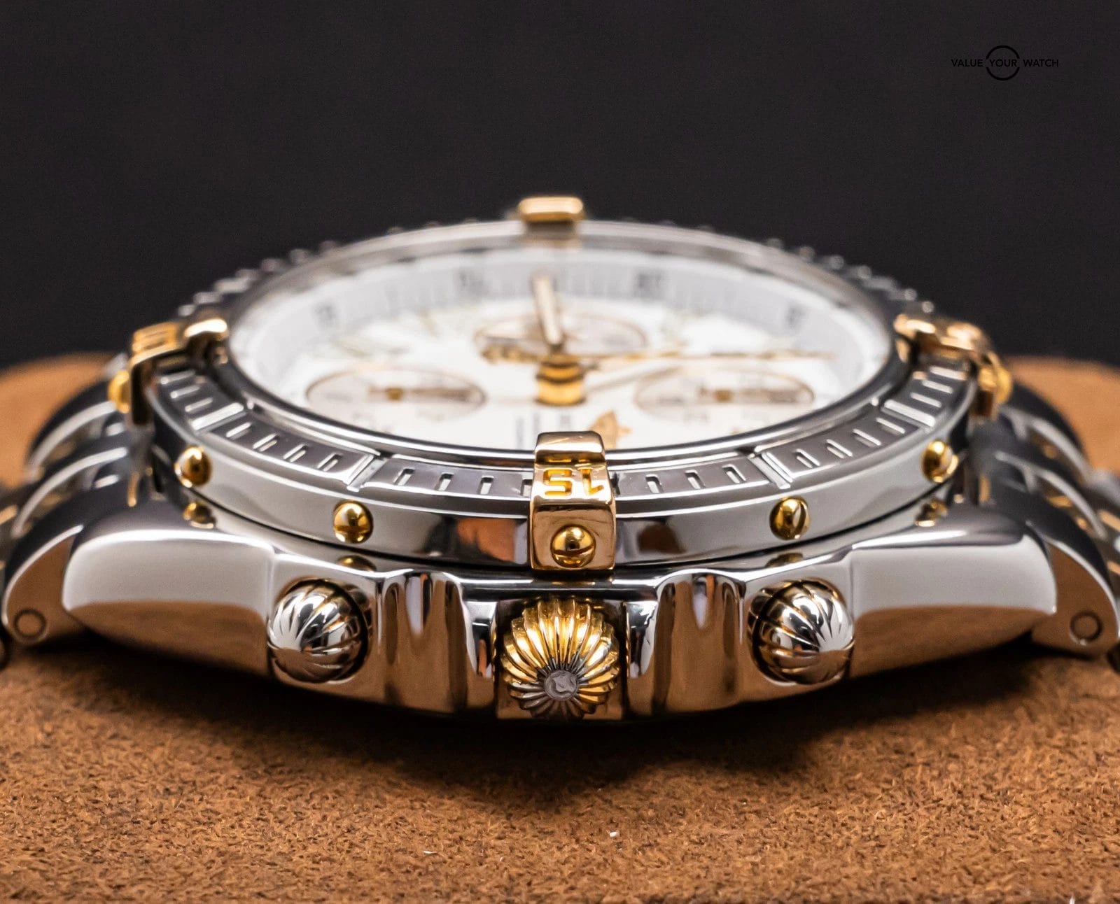 Breitling Crosswind 43mm Yellow Gold Windrider White Chronograph Automatic B1335 - Image 11