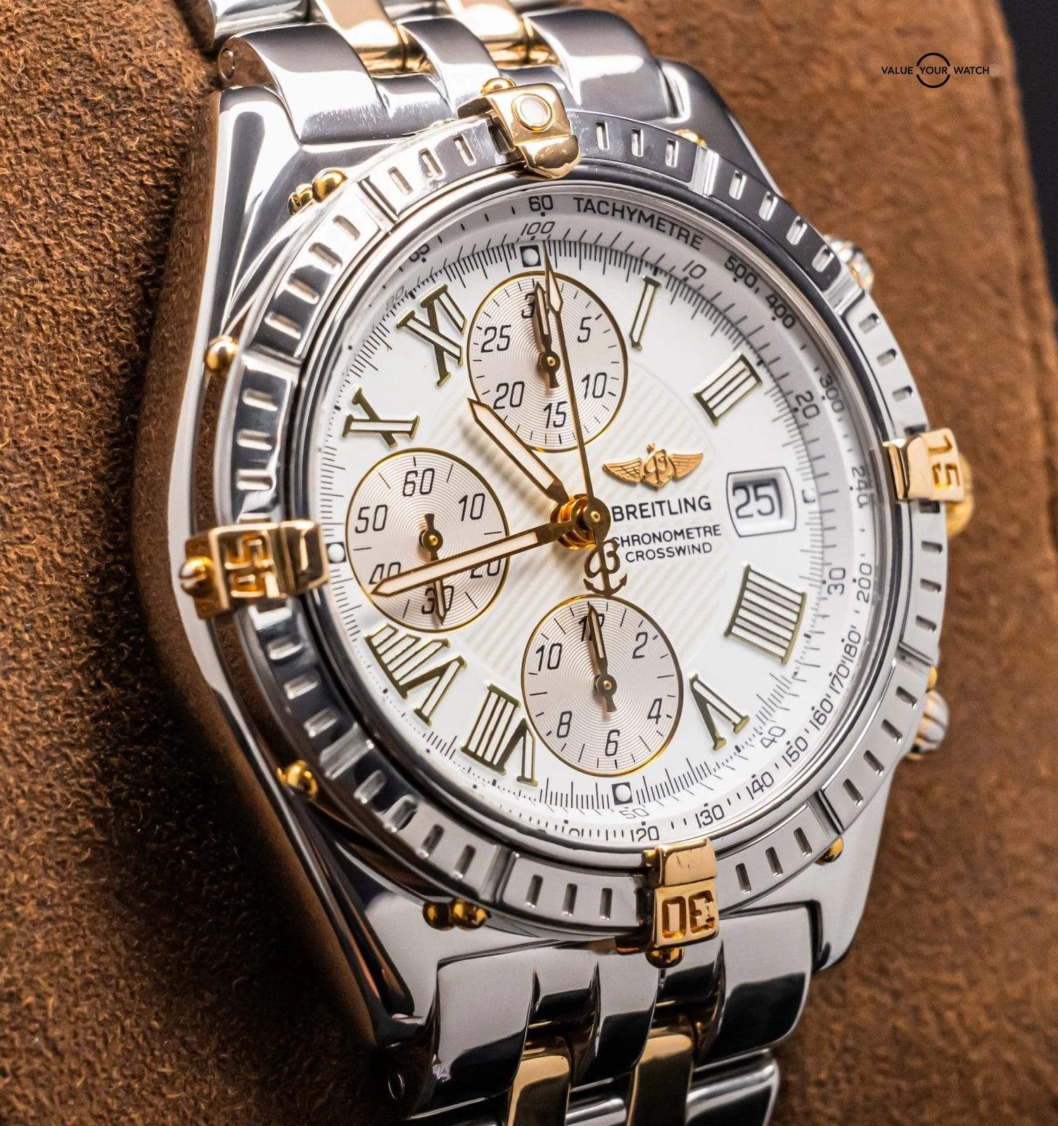 Breitling Crosswind 43mm Yellow Gold Windrider White Chronograph Automatic B1335 - Image 14