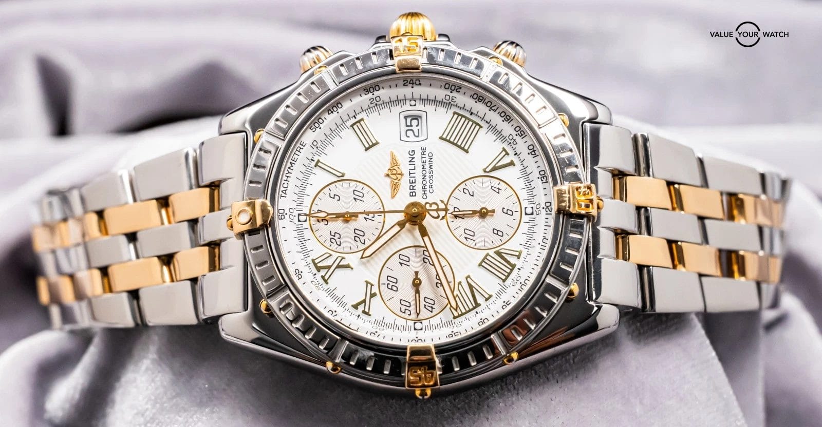 Breitling Crosswind 43mm Yellow Gold Windrider White Chronograph Automatic B1335 - Image 15