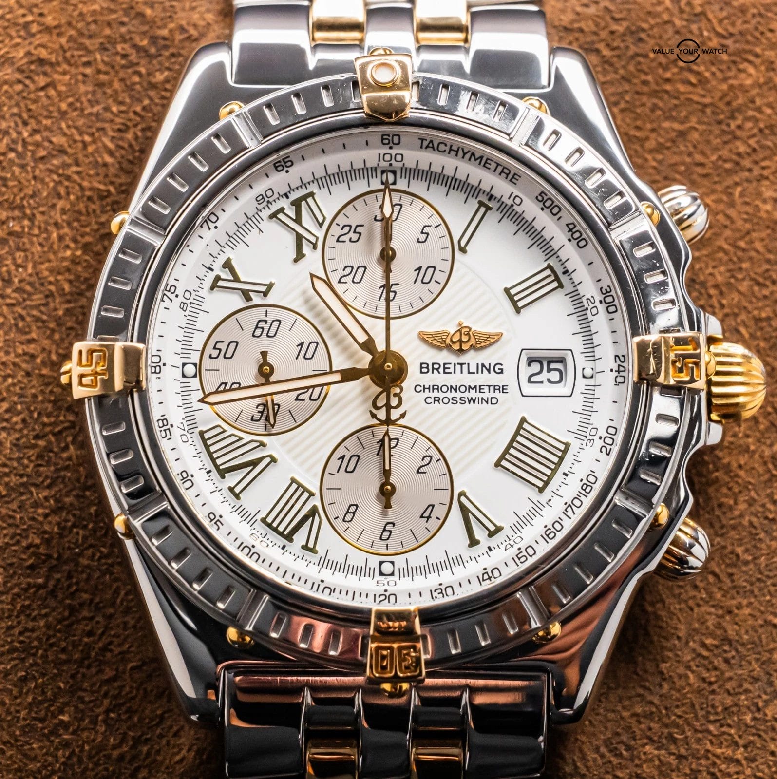 Breitling Crosswind 43mm Yellow Gold Windrider White Chronograph Automatic B1335 - Image 17