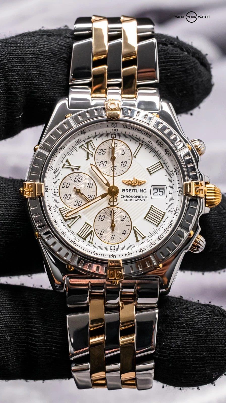 Breitling Crosswind 43mm Yellow Gold Windrider White Chronograph Automatic B1335 - Image 18
