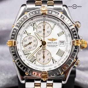 Breitling Crosswind 43mm Yellow Gold Windrider White Chronograph Automatic B1335