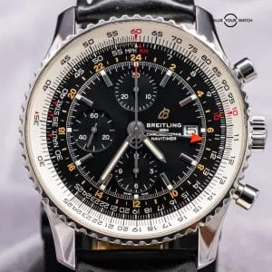Breitling Navitimer Chronograph GMT 46 mm Box Papers World Black Dial Leather A2