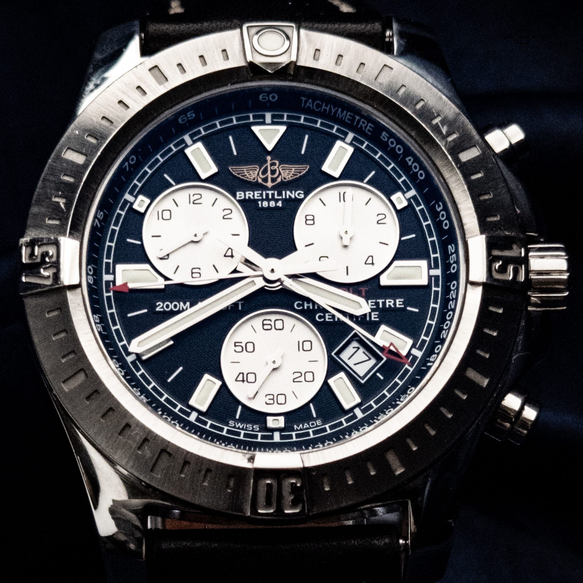 Breitling Colt Chronograph A73388 – 44mm Black Dial, Steel on Black Leather B&P + 2 Extra Straps - Image 6