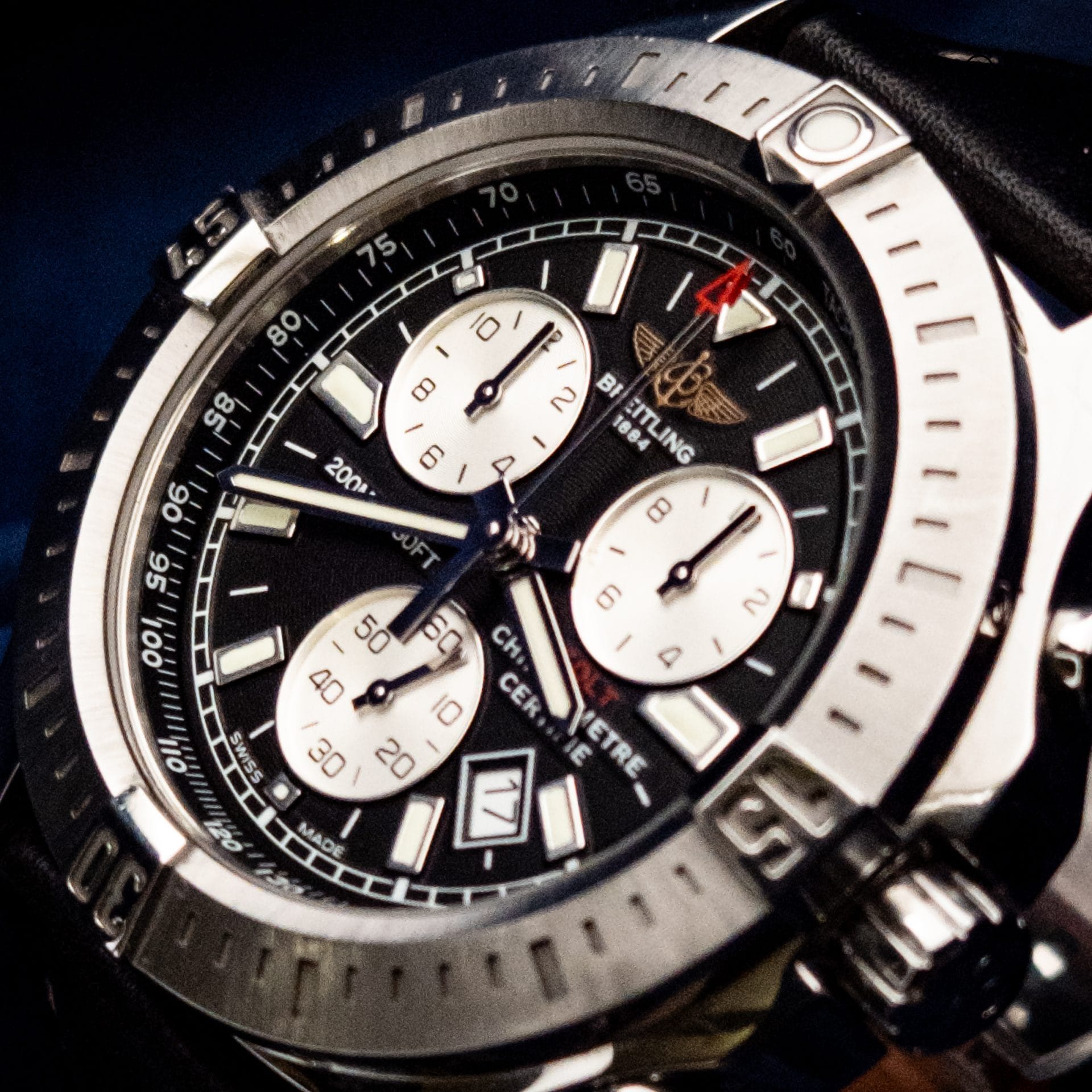 Breitling Colt Chronograph A73388 – 44mm Black Dial, Steel on Black Leather B&P + 2 Extra Straps - Image 5