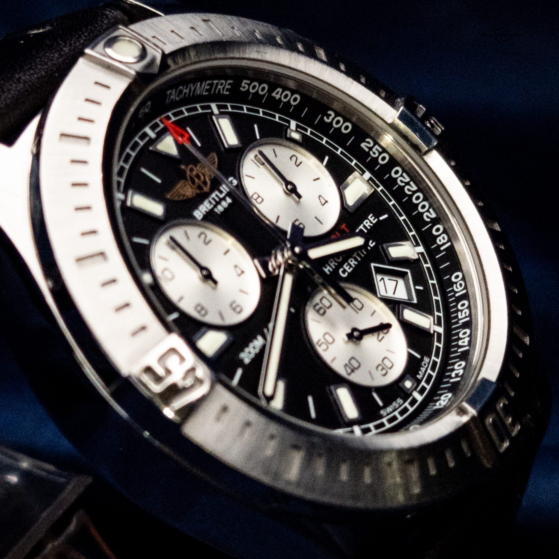 Breitling Colt Chronograph A73388 – 44mm Black Dial, Steel on Black Leather B&P + 2 Extra Straps - Image 4