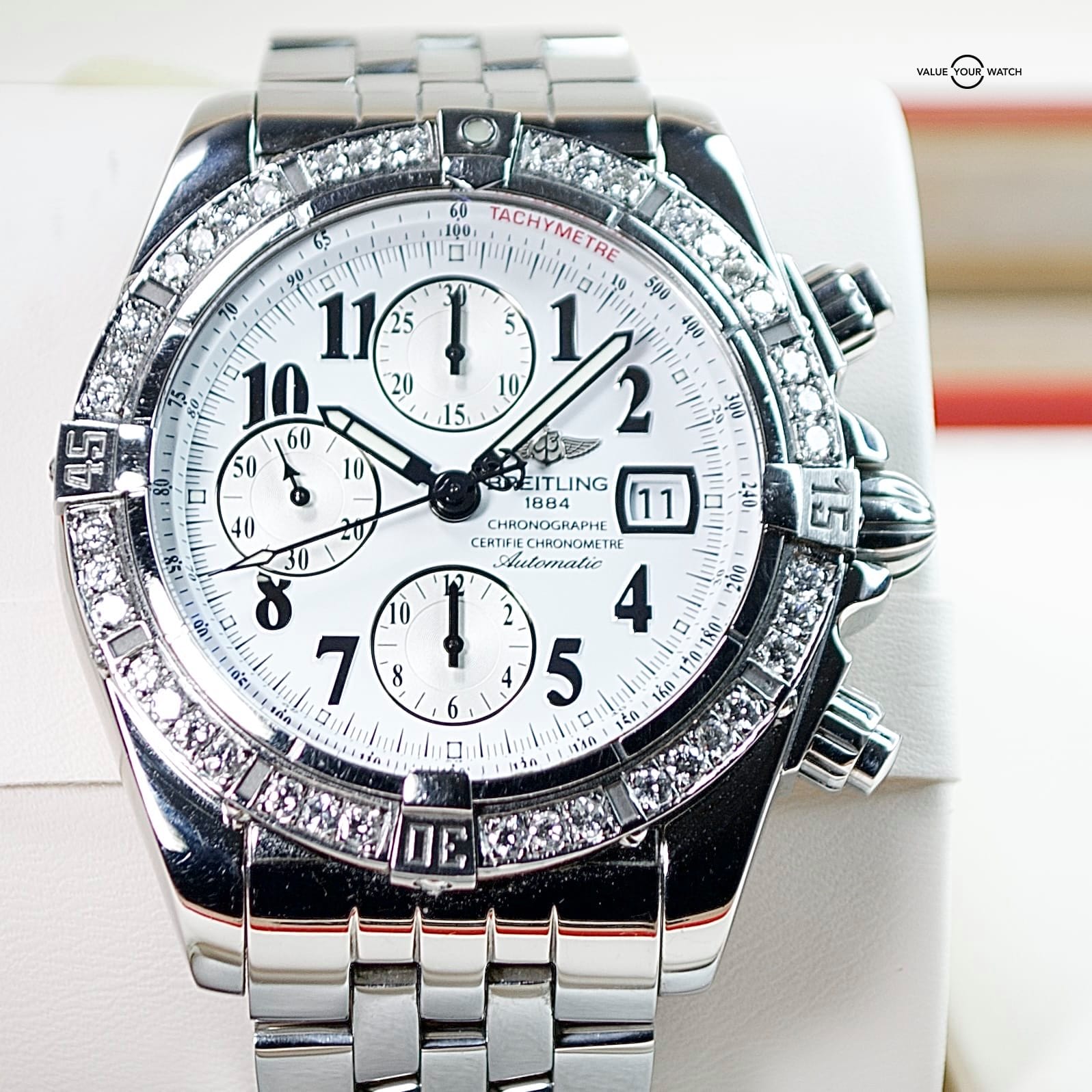 Breitling Chronomat A13356 Diamond Chrono Men white dial watch