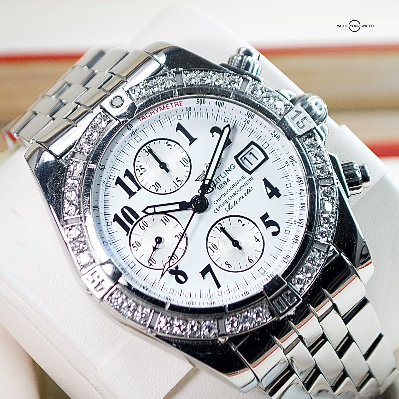 Breitling Chronomat A13356 Diamond Chrono Men white dial watch - Image 2