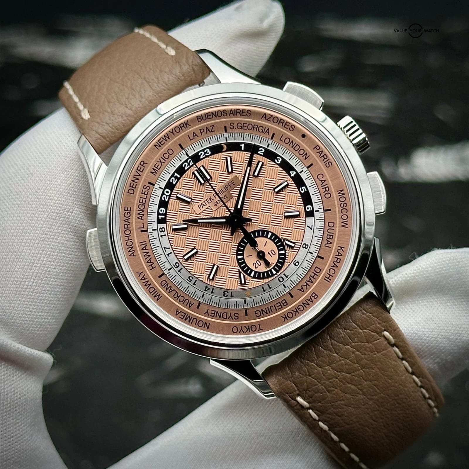 Patek Philippe World Time Chronograph Flyback 5935A-001 Salmon Steel Complete