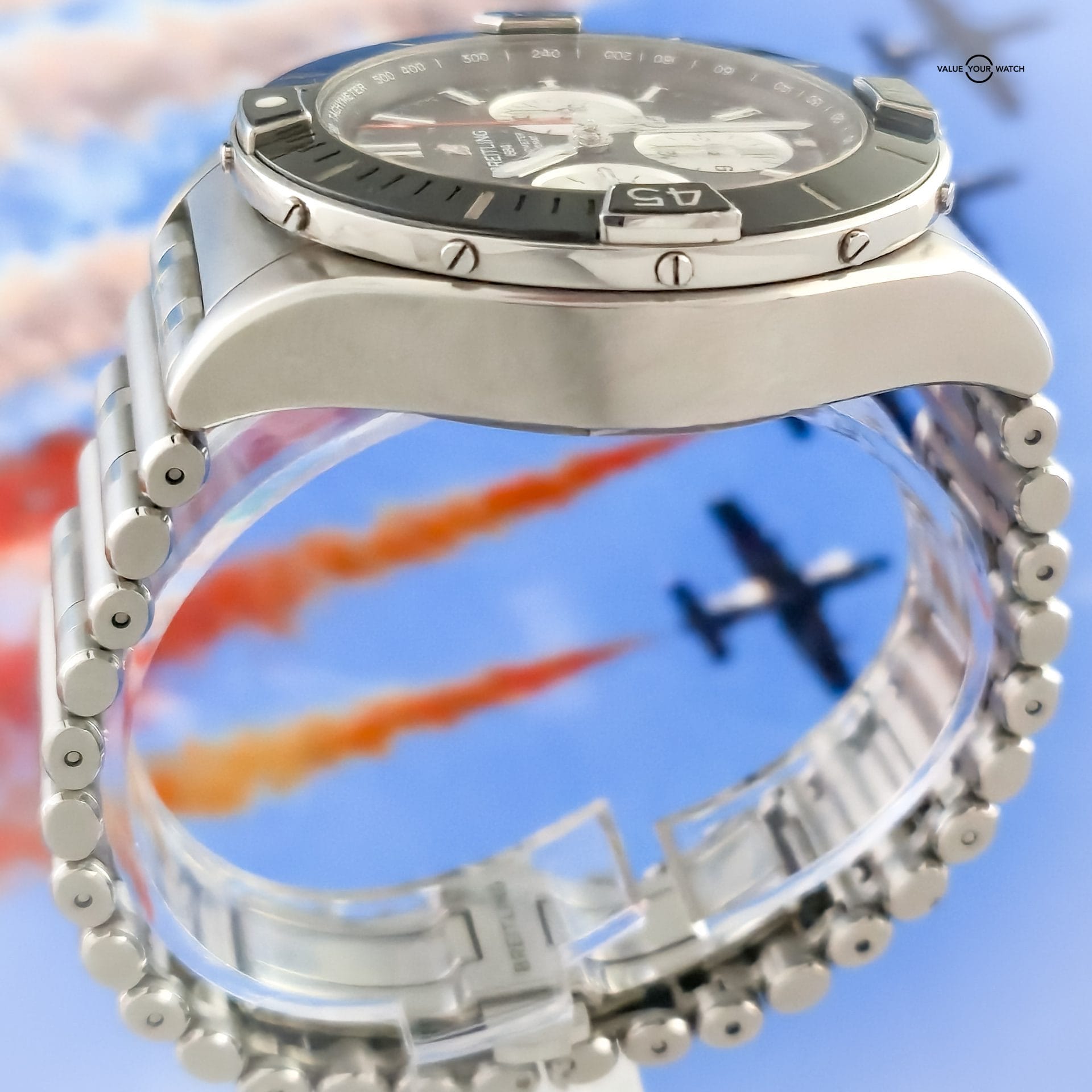 2021 BRIGHTLING Super Chronomat B01 44 Black Dial AB0136 on SS Rouleaux Bracelet w/ Box & Papers - Image 5