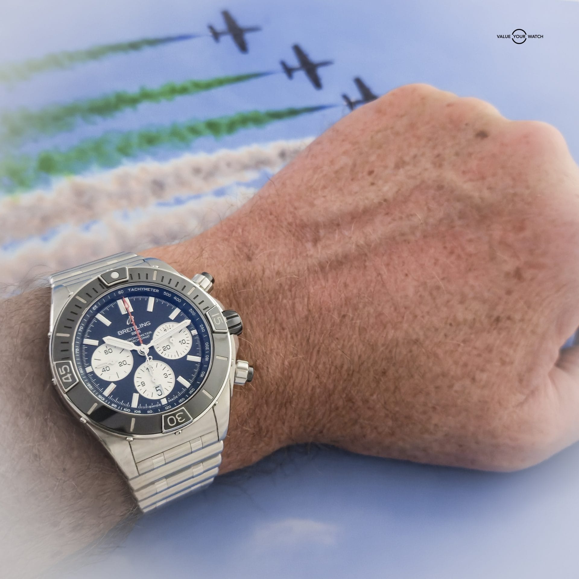 2021 BRIGHTLING Super Chronomat B01 44 Black Dial AB0136 on SS Rouleaux Bracelet w/ Box & Papers - Image 12