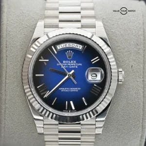 2025 Rolex Day-Date 228239 18K White Gold Blue Ombre Dial BOXES/PAPERS
