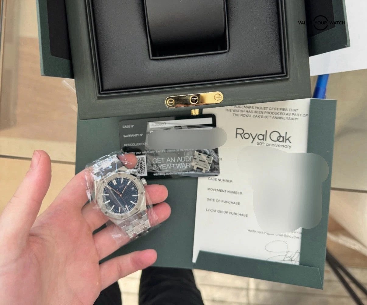 UNWORN Unpolished Blue Dial 50th Anniversary Cert Steel 37mm 15550ST Complete