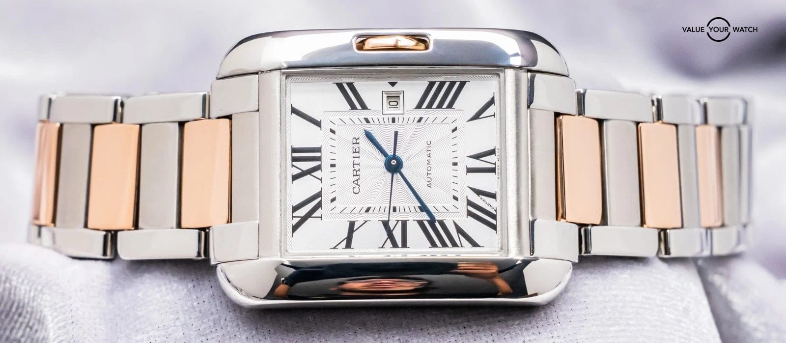 Cartier Tank Anglaise Large Model Rose Gold Silver Dial Bracelet Auto W5310007 - Image 12