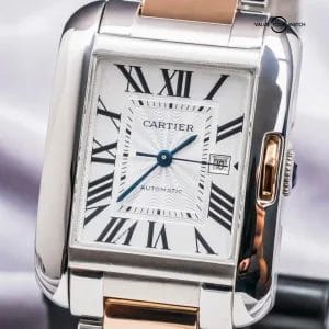 Cartier Tank Anglaise Large Model Rose Gold Silver Dial Bracelet Auto W5310007
