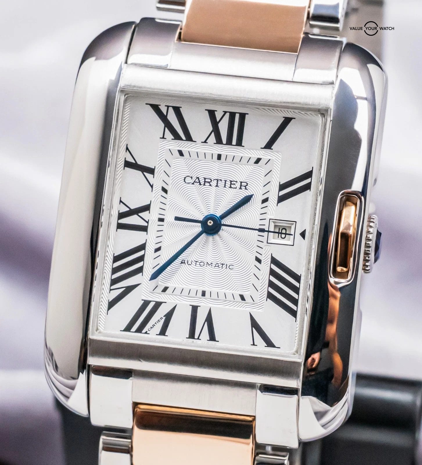 Cartier Tank Anglaise Large Model Rose Gold Silver Dial Bracelet Auto W5310007