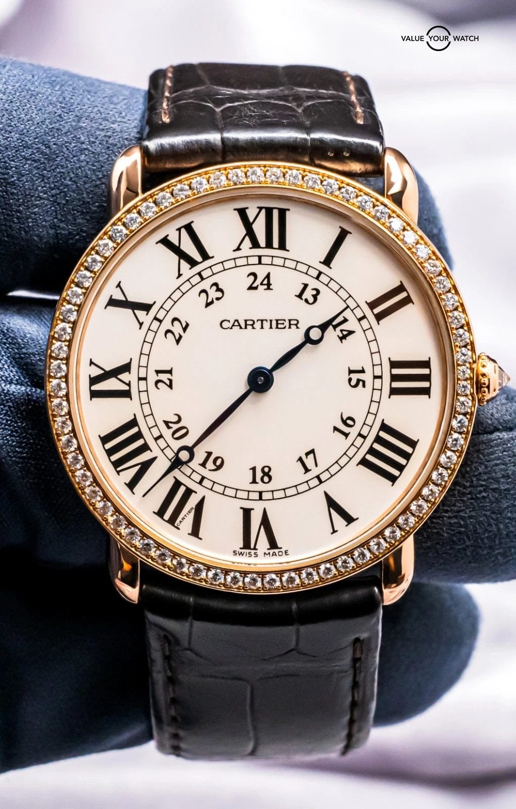 Cartier Ronde Louis Cartier 36 mm Rose Gold $31K MSRP Diamonds Silver WR000651 - Image 6