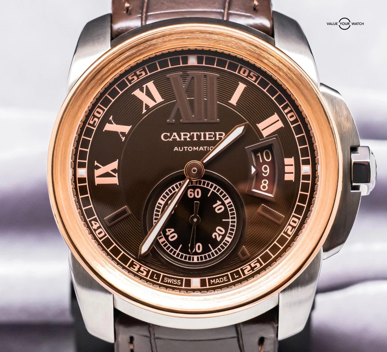 Cartier Calibre de Cartier Rose Gold $11K MSRP Chocolate Dial Two-Tone W7100051 - Image 2
