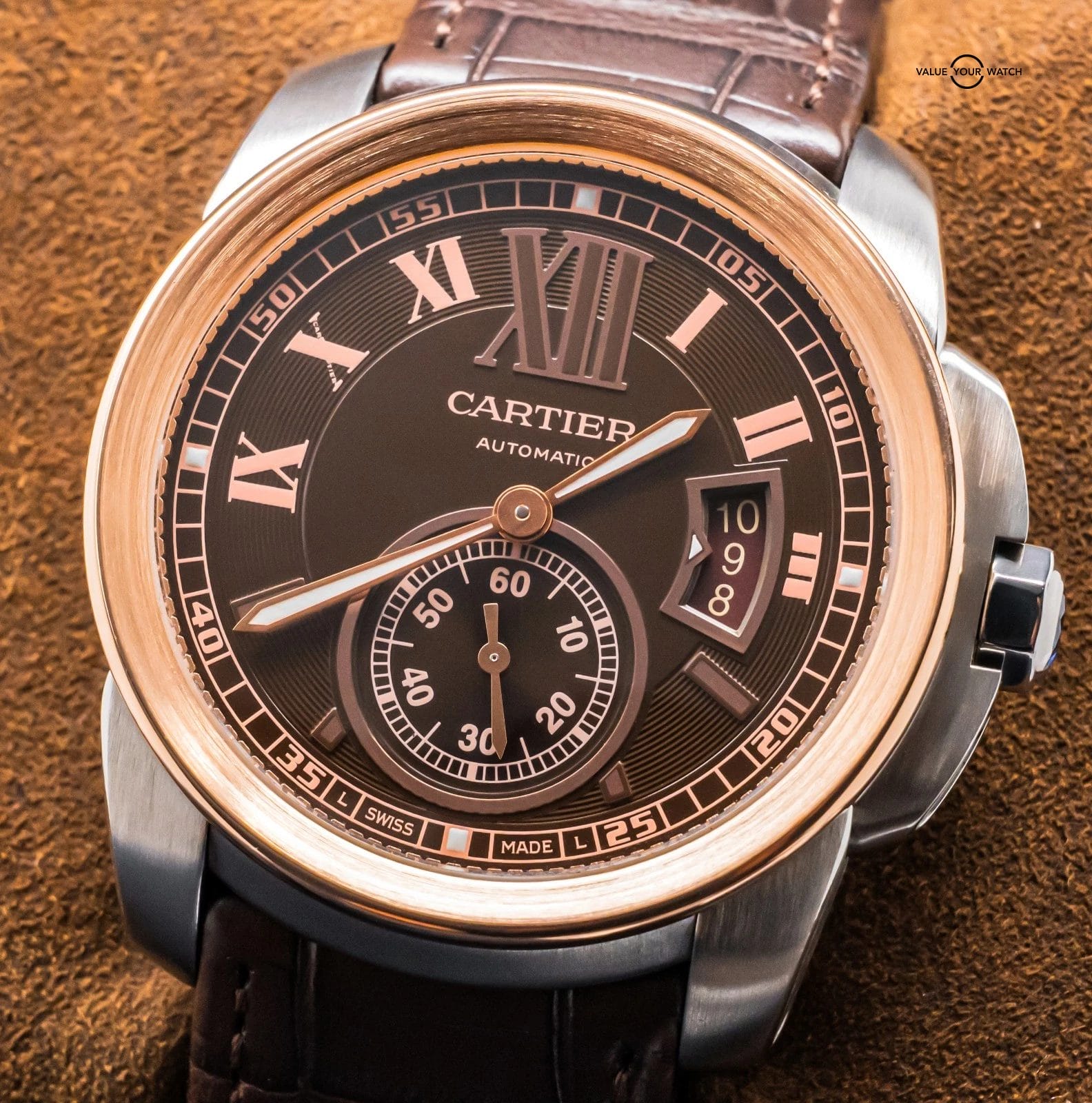 Cartier Calibre de Cartier Rose Gold $11K MSRP Chocolate Dial Two-Tone W7100051 - Image 13