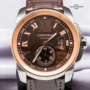 Cartier Calibre de Cartier Rose Gold $11K MSRP Chocolate Dial Two-Tone W7100051