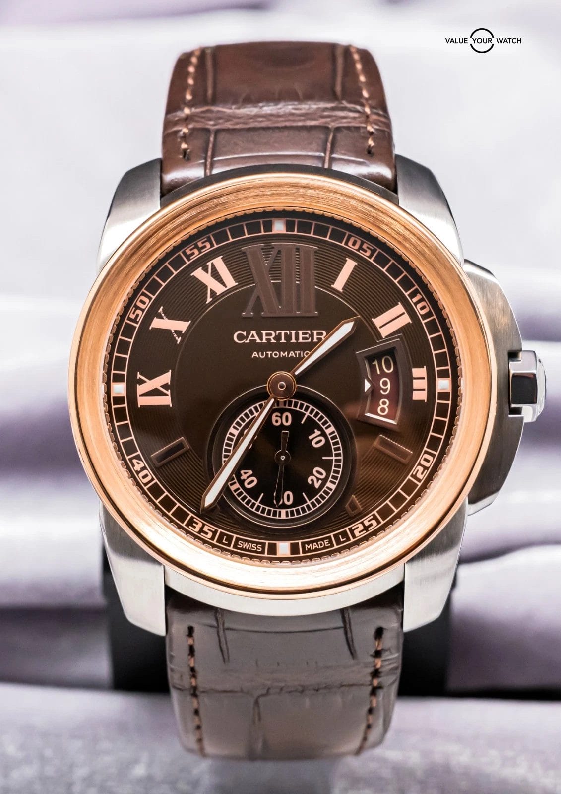 Cartier Calibre de Cartier Rose Gold $11K MSRP Chocolate Dial Two-Tone W7100051