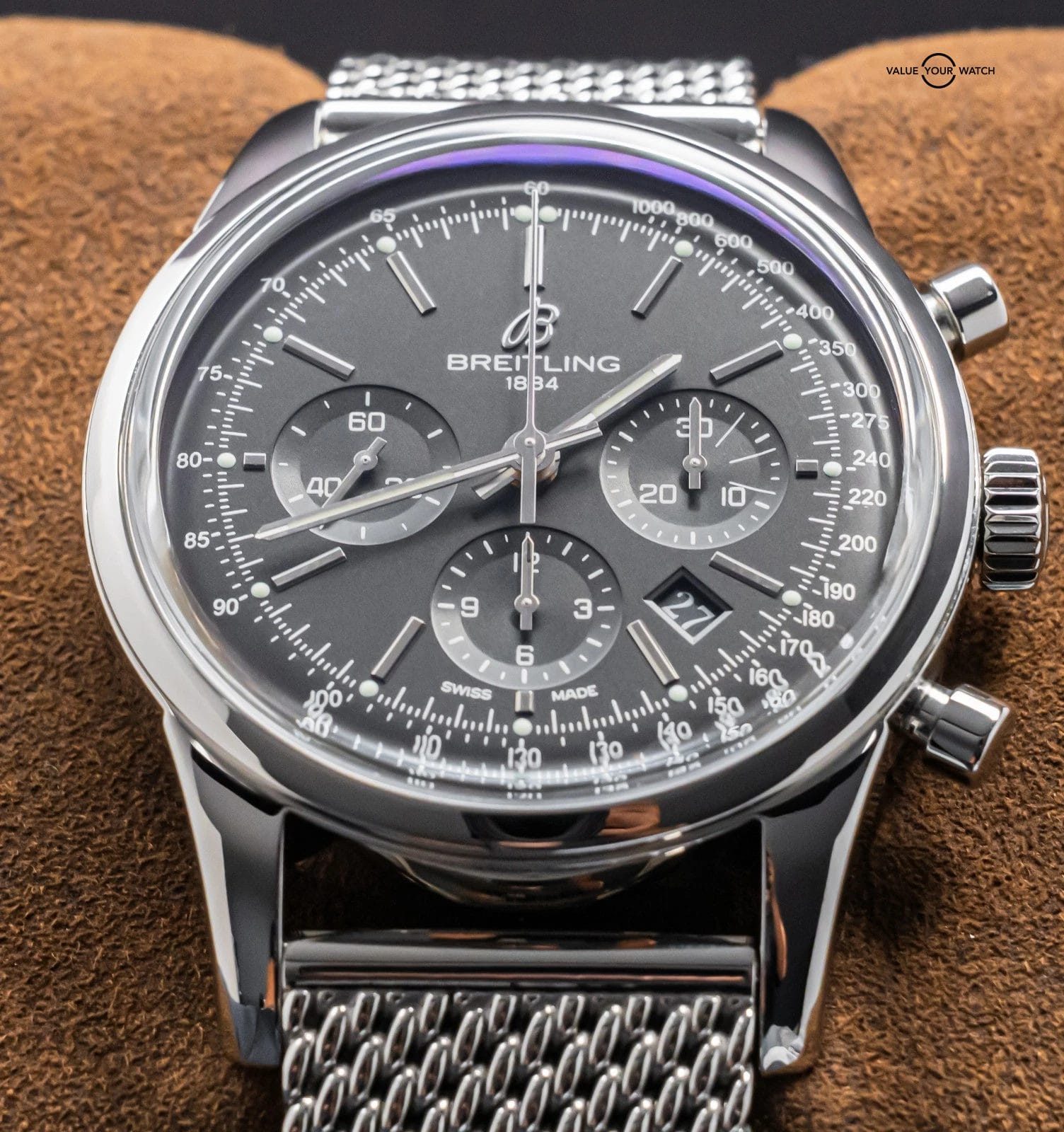 Breitling Transocean Chronograph 43mm B01 Box WARRANTY Mesh Bracelet AB0152 - Image 5