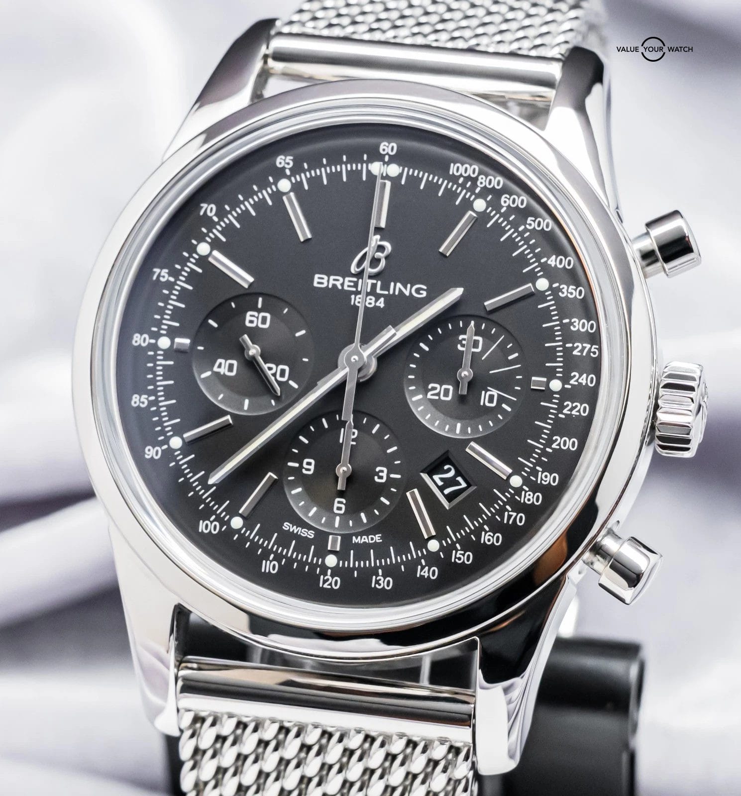 Breitling Transocean Chronograph 43mm B01 Box WARRANTY Mesh Bracelet AB0152 - Image 11