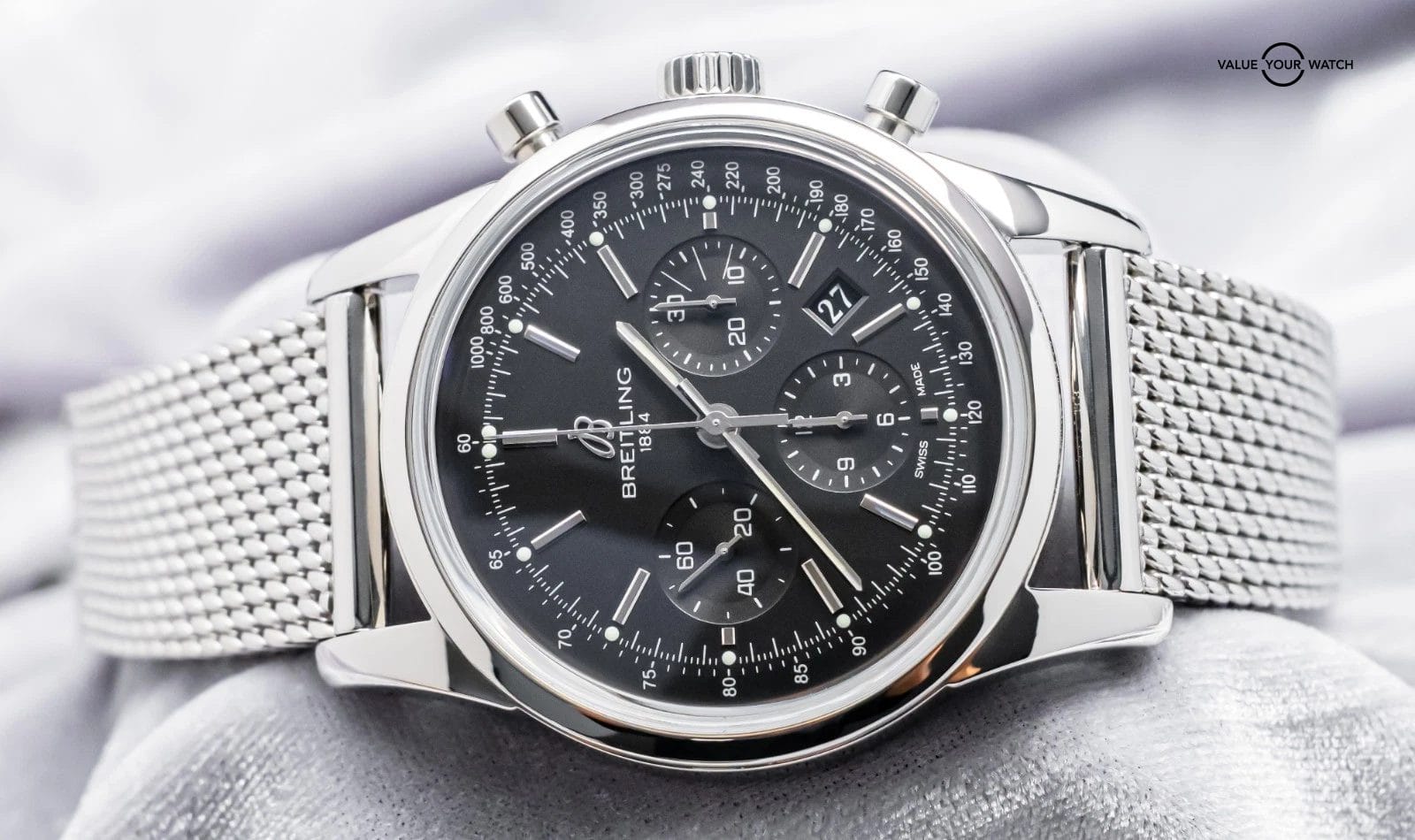 Breitling Transocean Chronograph 43mm B01 Box WARRANTY Mesh Bracelet AB0152 - Image 17