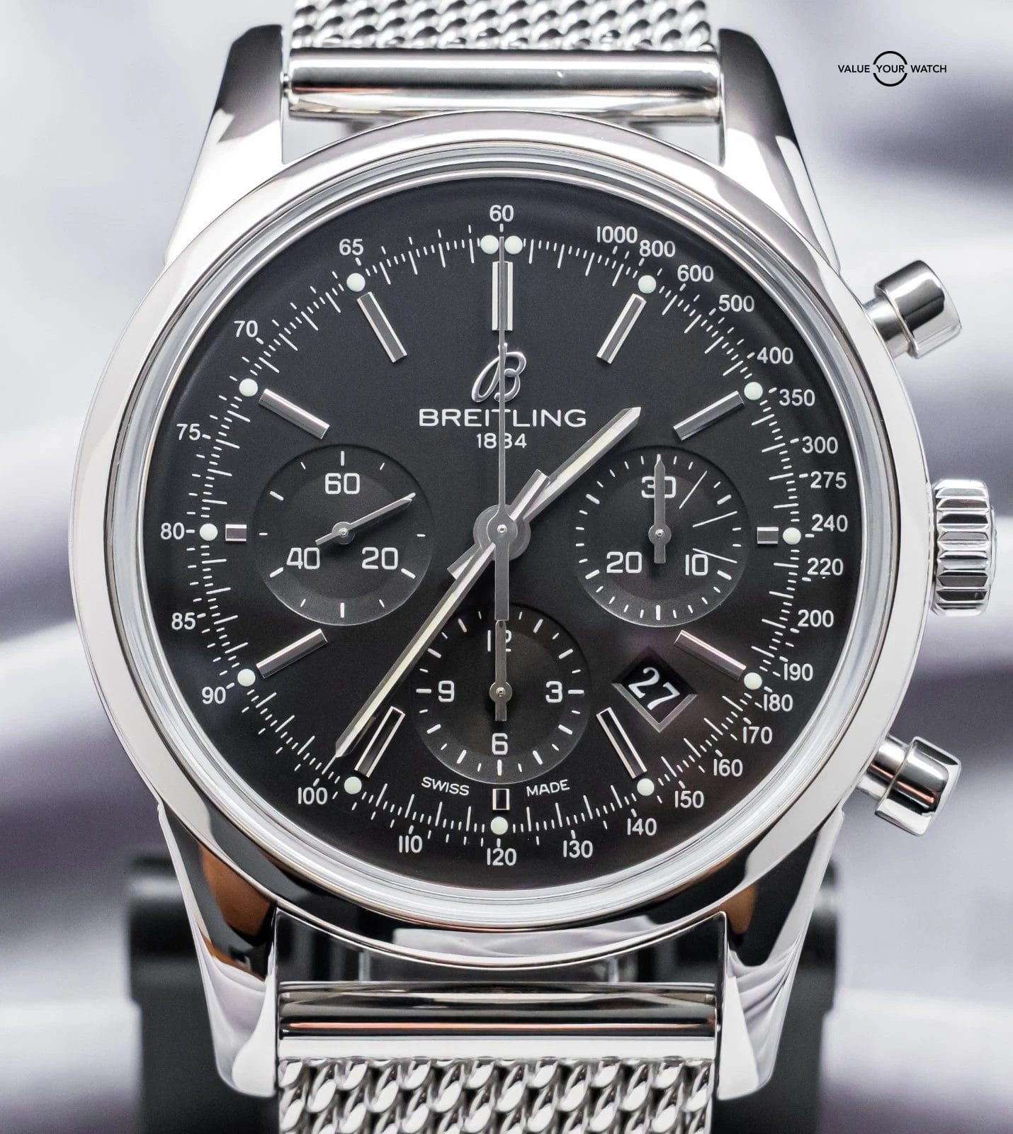 Breitling Transocean Chronograph 43mm B01 Box WARRANTY Mesh Bracelet AB0152