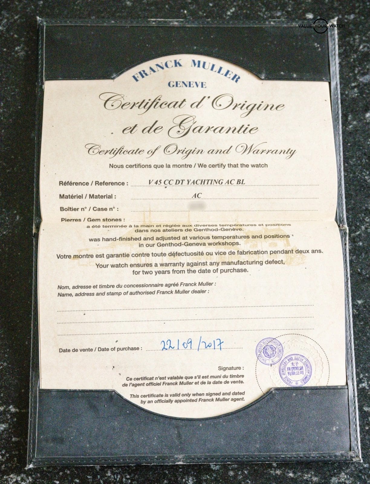 Franck Muller Vanguard Yachting Chrono 45mm Complete V45 CC DT YACHTING AC BL - Image 3