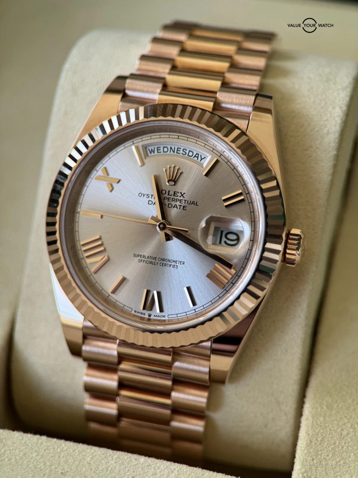 2025 UNWORN Rolex Day Date 40mm Rose Gold w/ Sundust Dial - Collectors Full Set - Image 2
