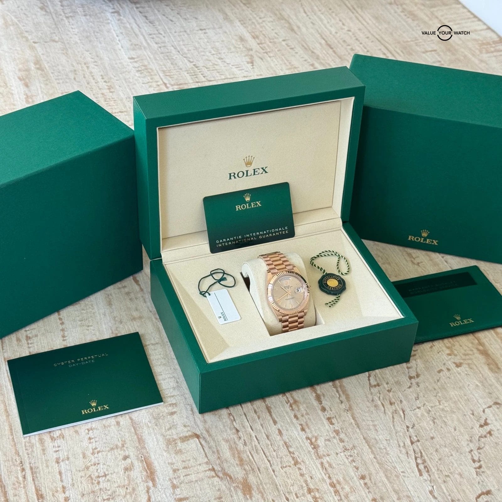 2025 UNWORN Rolex Day Date 40mm Rose Gold w/ Sundust Dial - Collectors Full Set - Image 11