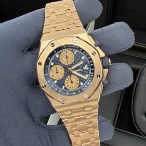 26238OR Updated Open Caseback Blue Dial Rose Gold Royal Oak Offshore Chronograph