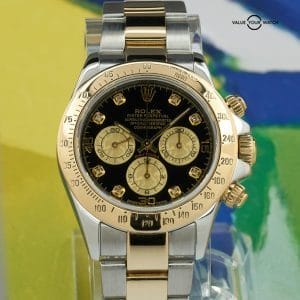 Rolex Daytona Zenith 40mm Steel & Gold Black Diamond Dial 16523 with Box & Papers