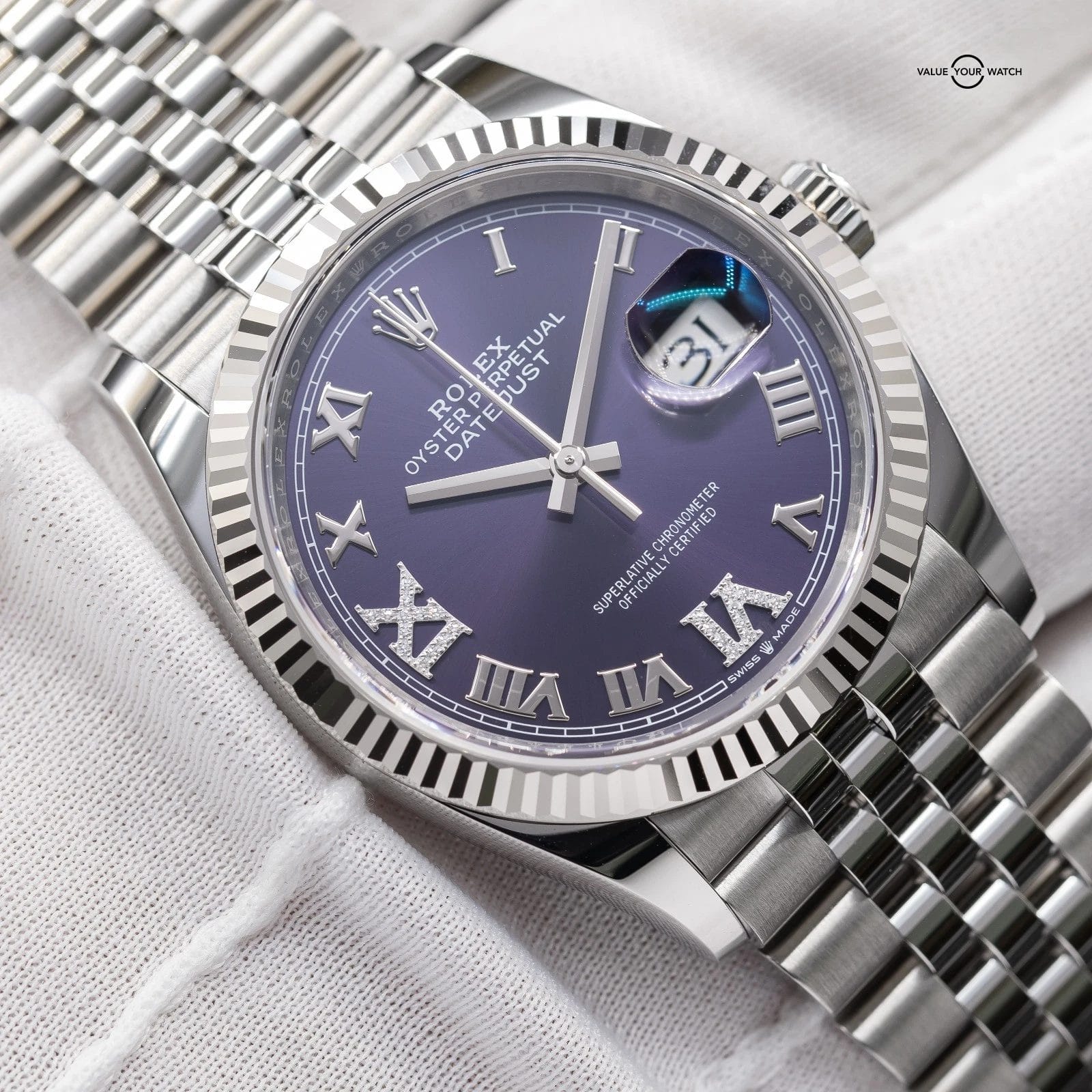 2025 Rolex Datejust 36mm Purple Dial w/Diamonds Jubilee Watch 126234-0021 - Image 6