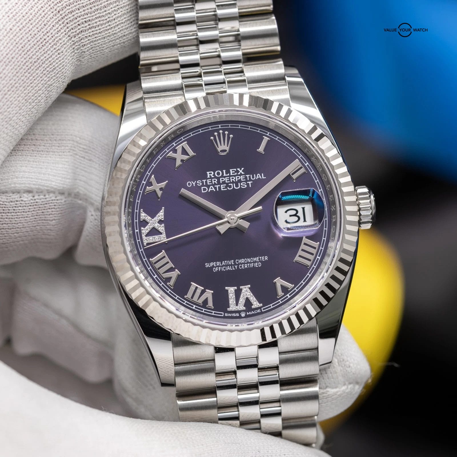 2025 Rolex Datejust 36mm Purple Dial w/Diamonds Jubilee Watch 126234-0021 - Image 10