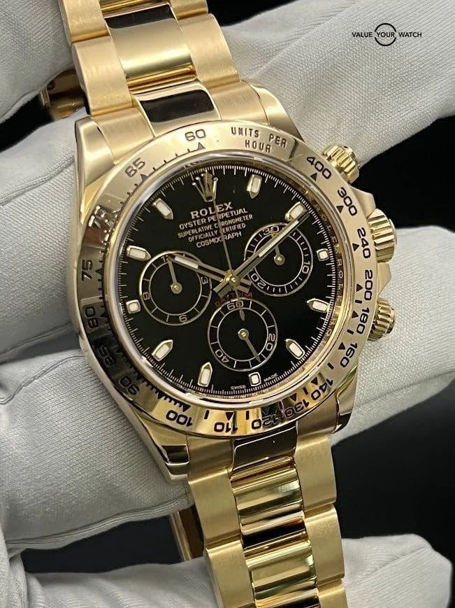 Rolex Daytona 116508 Black Dial 18k Gold Watch. Full Set Factory Warranty 2021