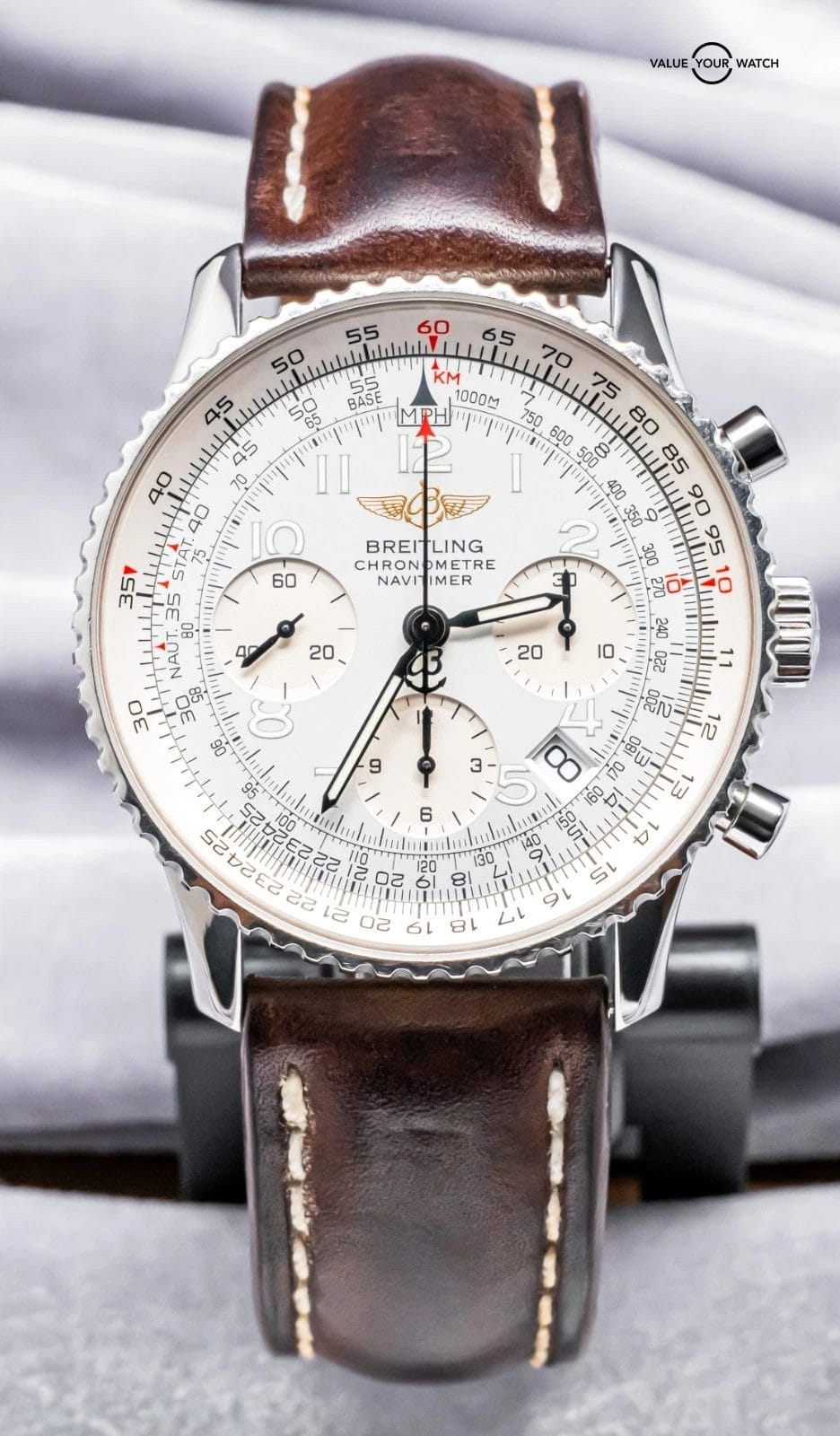 Breitling Navitimer 42 mm Silver Dial Leather Steel Boxes