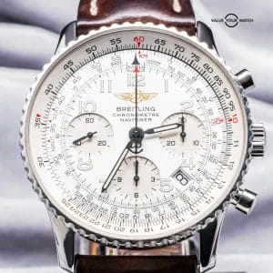 Breitling Navitimer 42 mm Silver Dial Leather Steel Boxes Chronograph A23322
