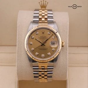 Rolex Datejust 36mm 18K Gold Steel Champagne Diamond Dial 16233G 16233
