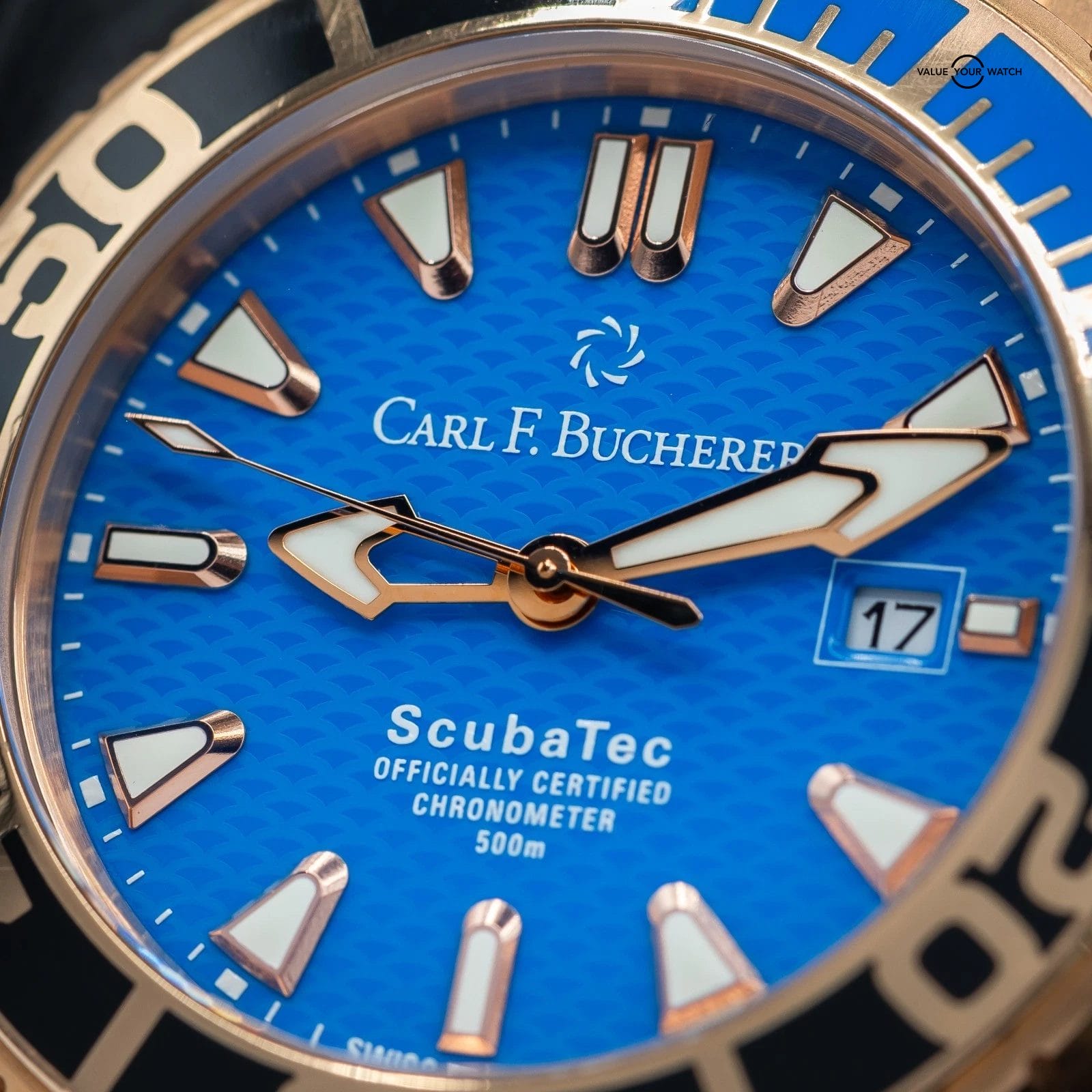 Carl F. Bucherer ScubaTec Patravi Blue dial solid 18k! 207g, 140g GOLD WEIGHT! - Image 2