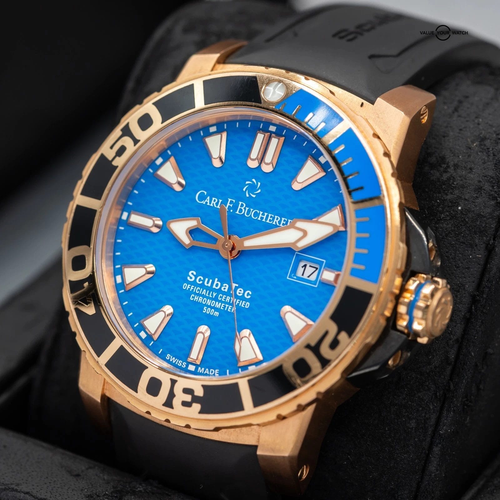 Carl F. Bucherer ScubaTec Patravi Blue dial solid 18k! 207g, 140g GOLD WEIGHT! - Image 3