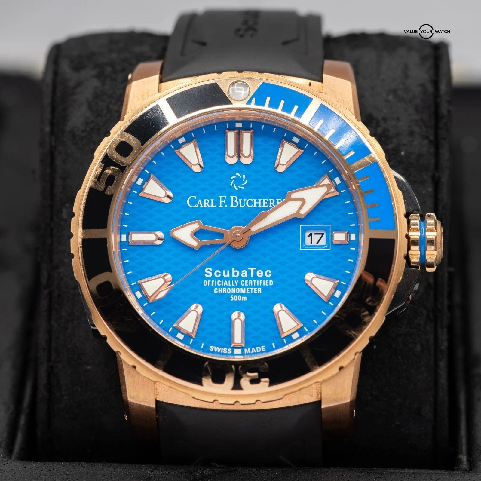 Carl F. Bucherer ScubaTec Patravi Blue dial solid 18k! 207g, 140g GOLD WEIGHT! - Image 4