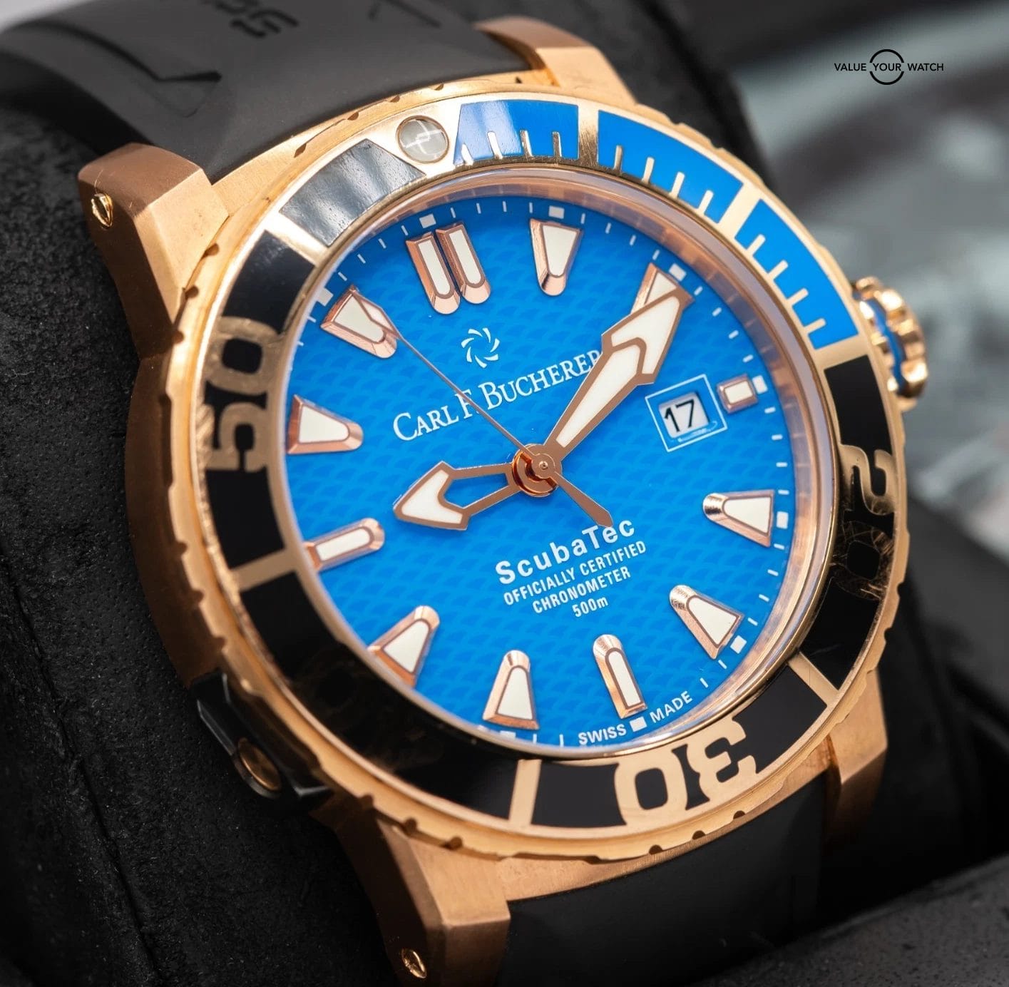 Carl F. Bucherer ScubaTec Patravi Blue dial solid 18k! 207g, 140g GOLD WEIGHT! - Image 5