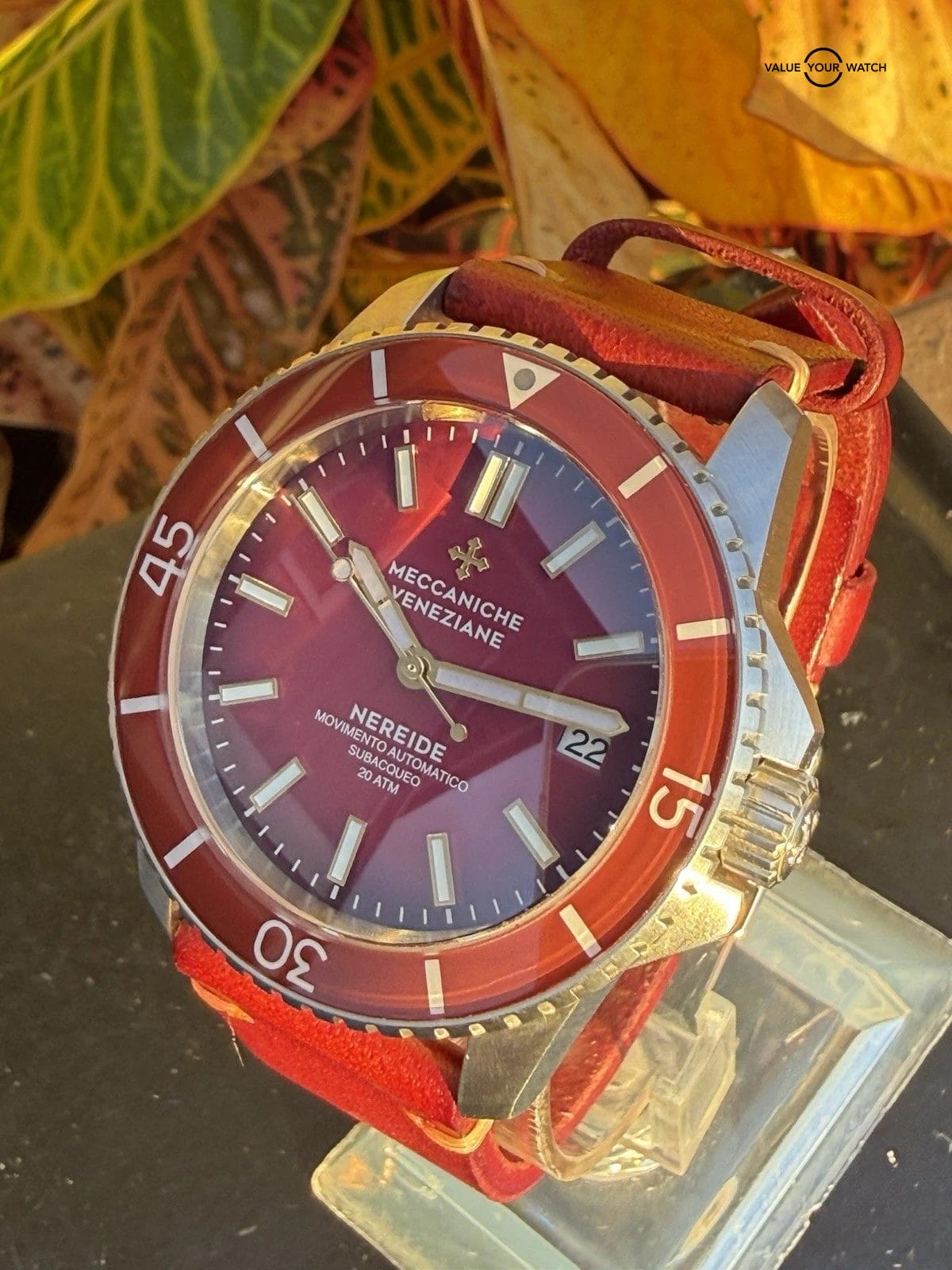 Rare Red Meccaniche Veneziane Nereide Diver Watch 3321503 Leather Full Set - Image 2