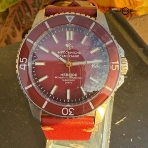 Rare Red Meccaniche Veneziane Nereide Diver Watch 3321503 Leather Full Set