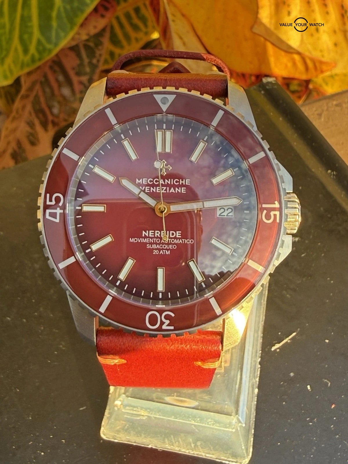 Rare Red Meccaniche Veneziane Nereide Diver Watch 3321503 Leather Full Set