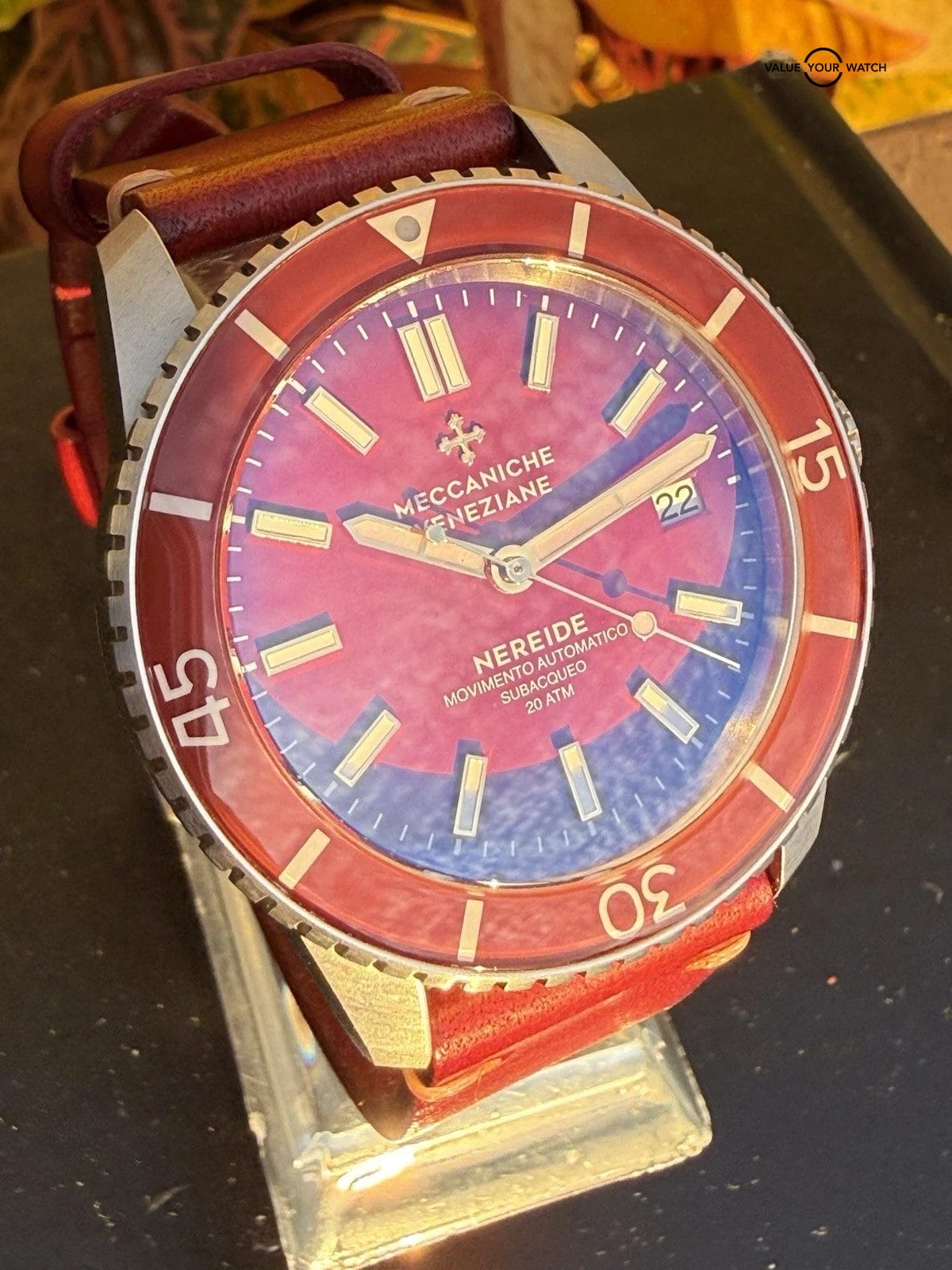 Rare Red Meccaniche Veneziane Nereide Diver Watch 3321503 Leather Full Set - Image 5